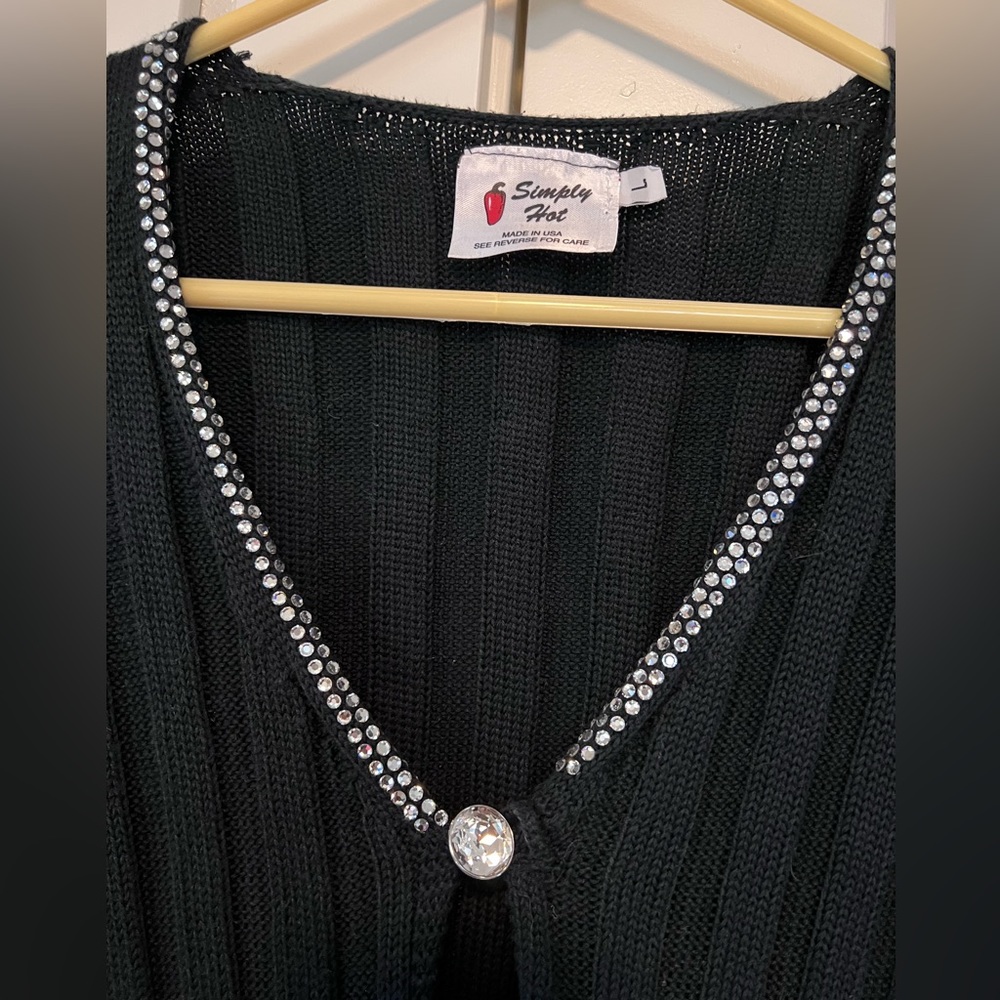 Long black sweater - Rhinestone color - Large